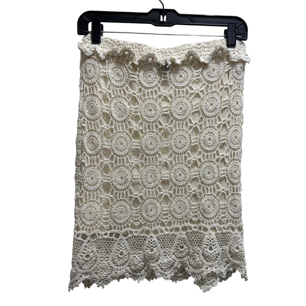 ForCynthia Beachwear M Cream Crochet Skirt Cotton Lined Beachy Coastal Boho - Picture 2 of 8